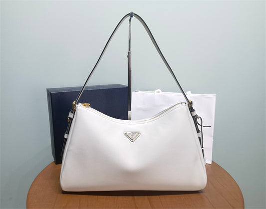 prada aimee large grained calfskin hobo shoulder bag white
