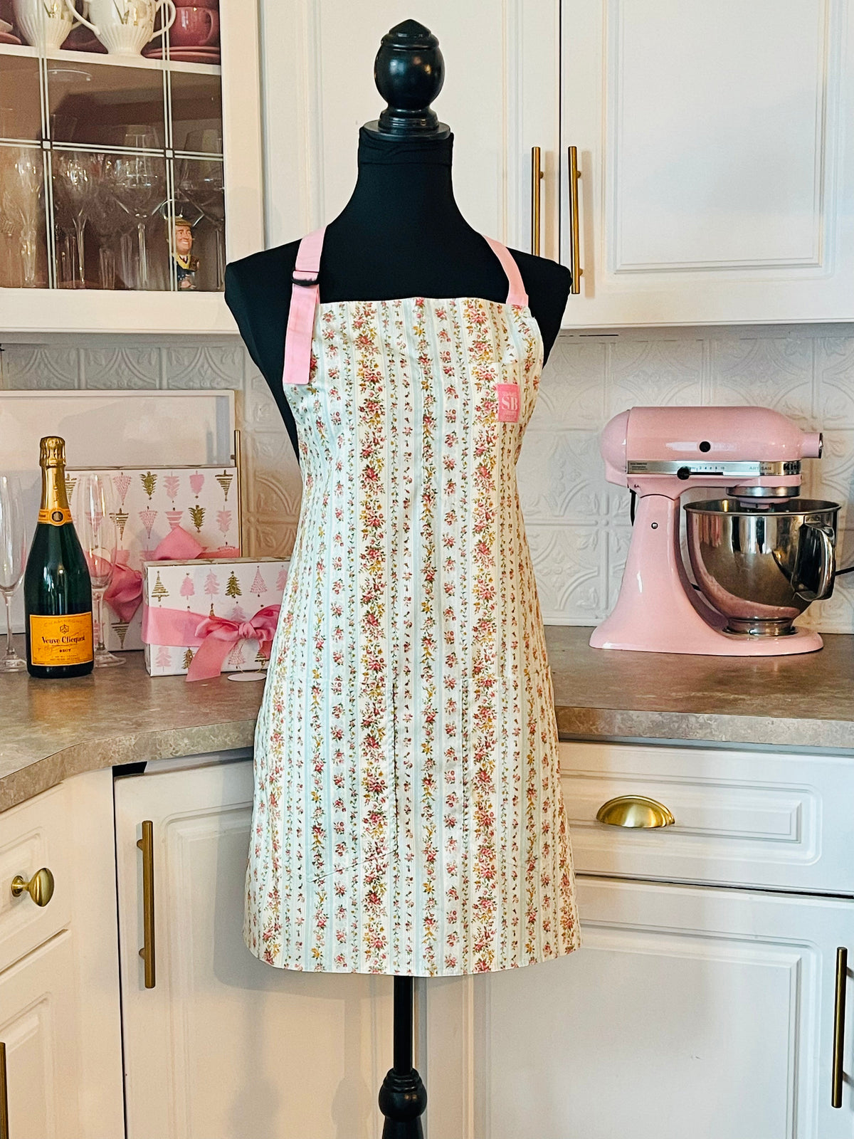 Victorian Everyday Apron in Blue and Pink