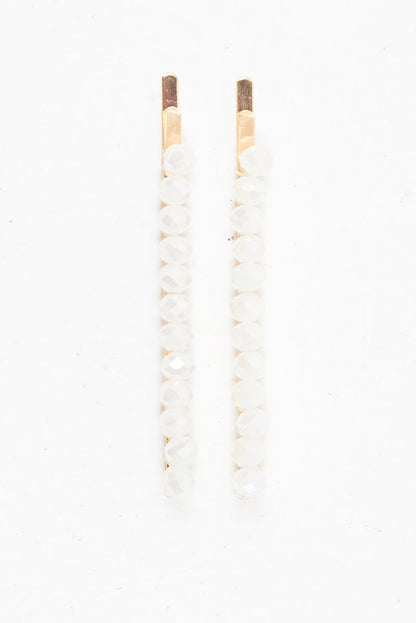 White Crystal Embellished Pack of 2 Hair Clips - Patrice