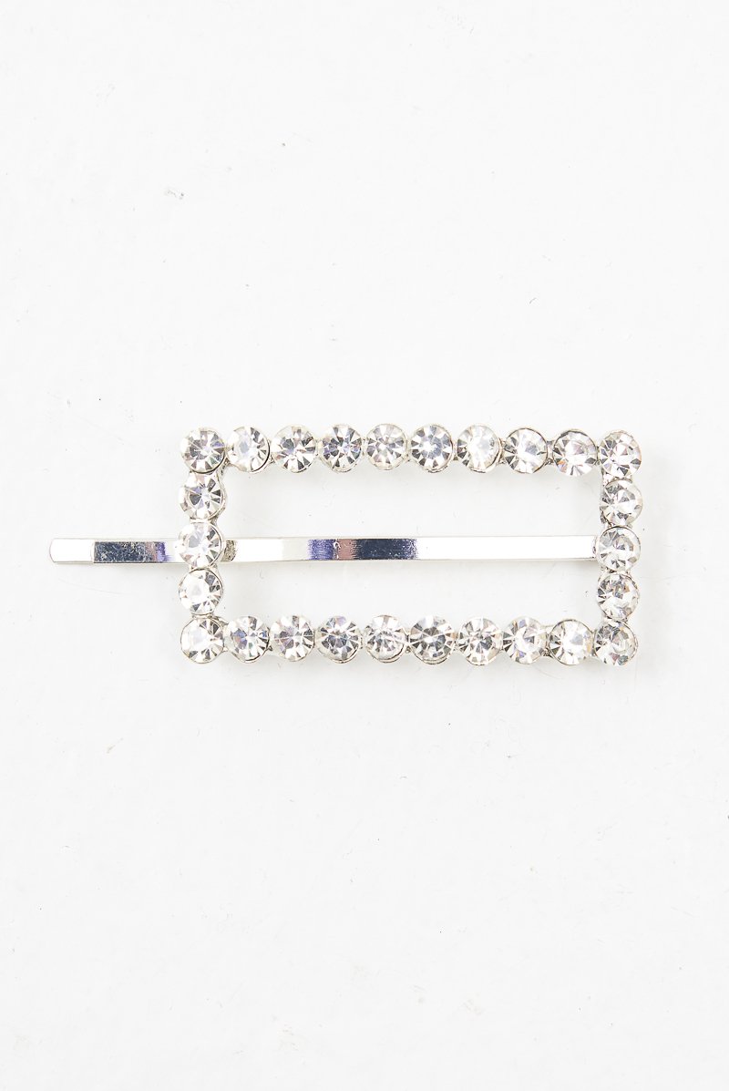 Silver Rectangle Diamante Detail Barrette - Bianca