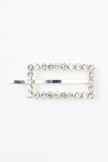 Silver Rectangle Diamante Detail Barrette - Bianca