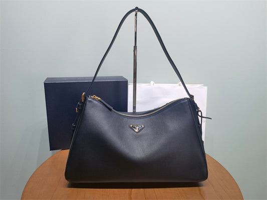 prada aimee large grained calfskin hobo shoulder bag black