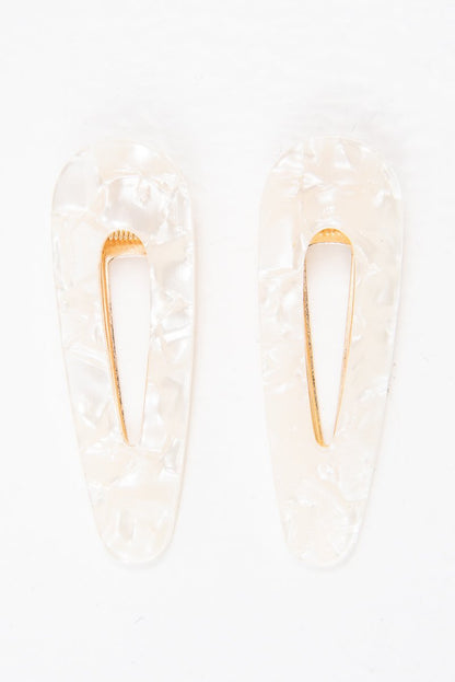 White Resin Detail Crocodile Pack of 2 Barrettes - Carolena